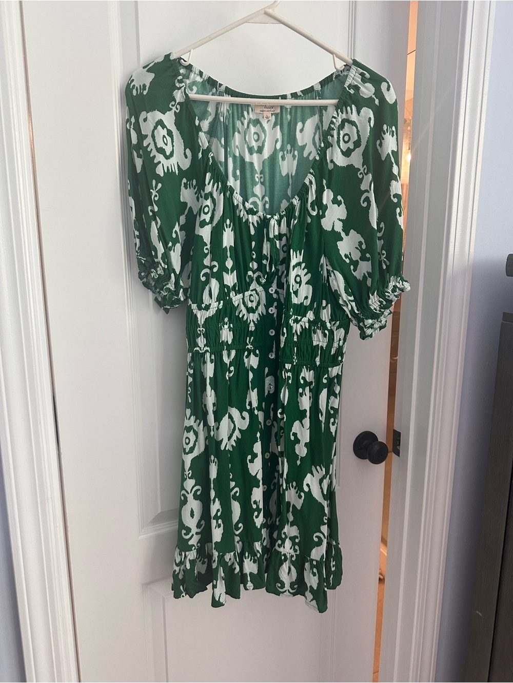 Green & White Printed Midi Dress with Elastic Waist